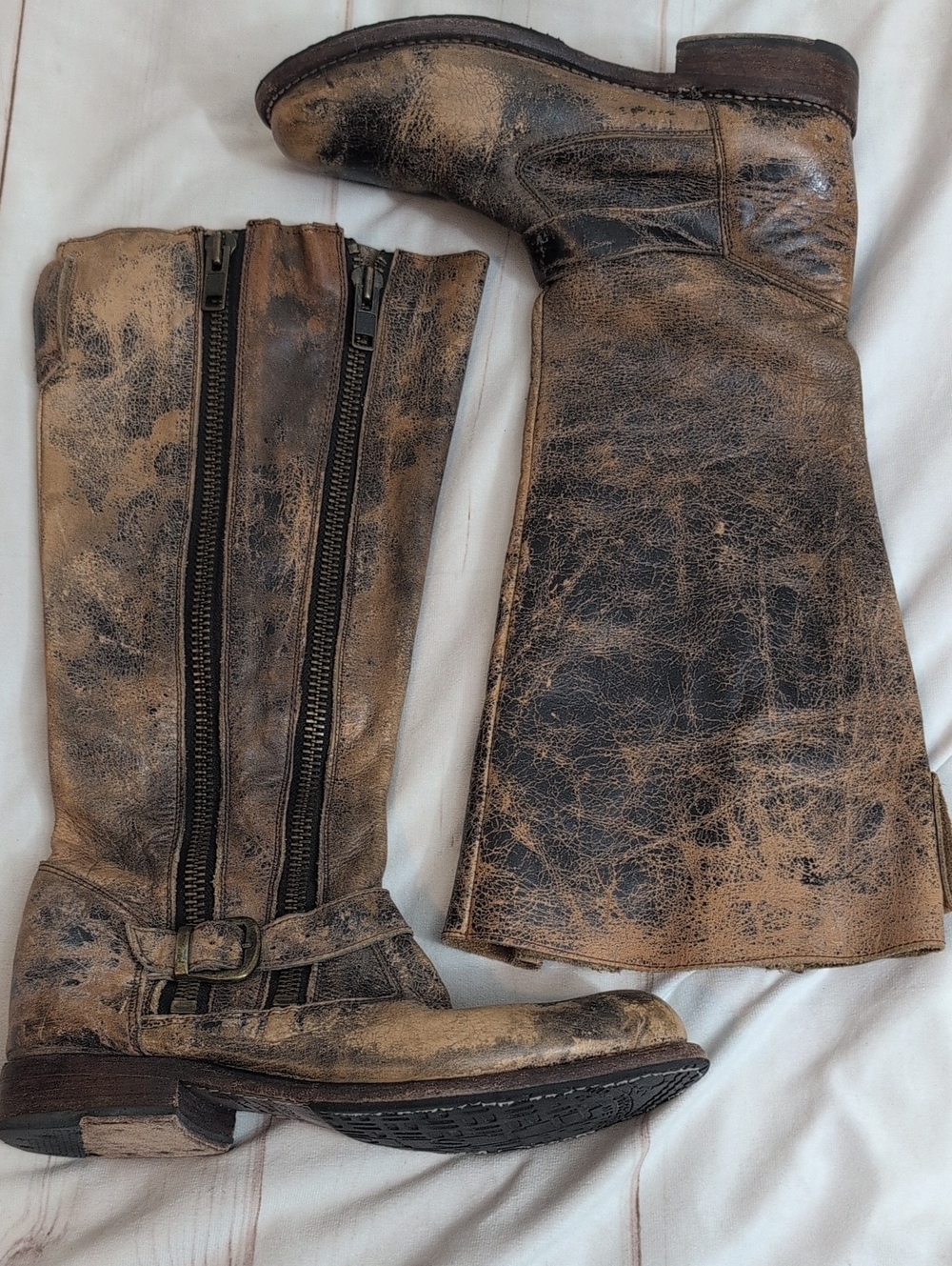 BED STU Tango Cobbler Series Tall Distressed Leather Riding Boots Women 9 Brown